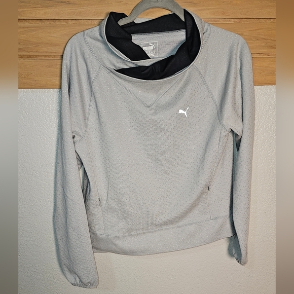 Puma Peformance Pullover Size Medium Gray Wrap Collar - Picture 2 of 8